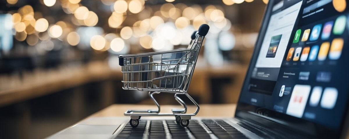 mini shopping cart on a laptop keyboard