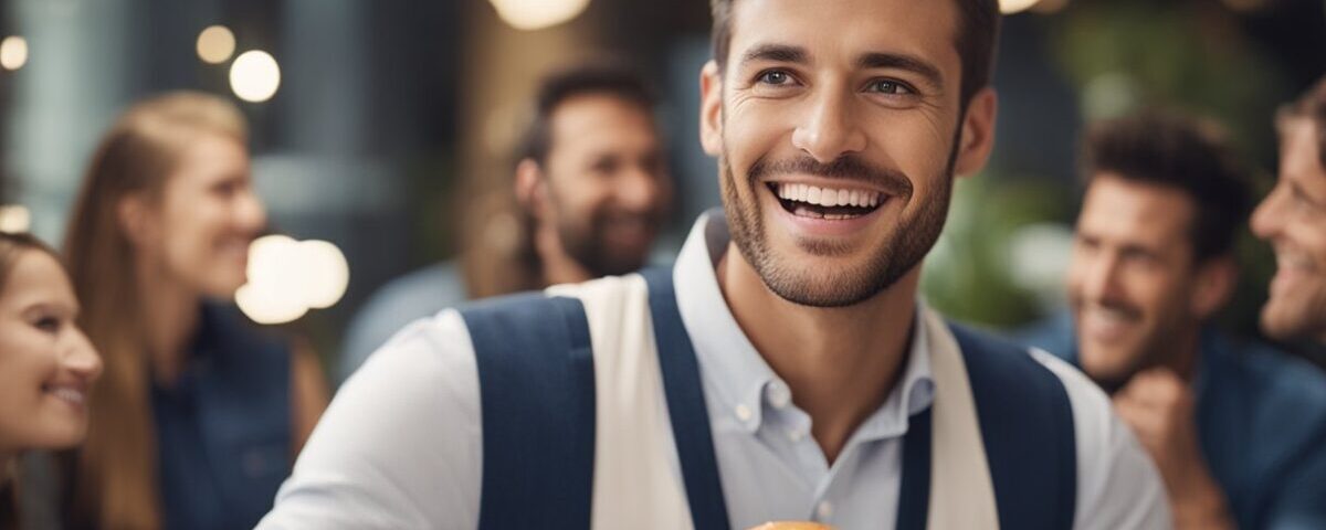 a man holding a cupcake