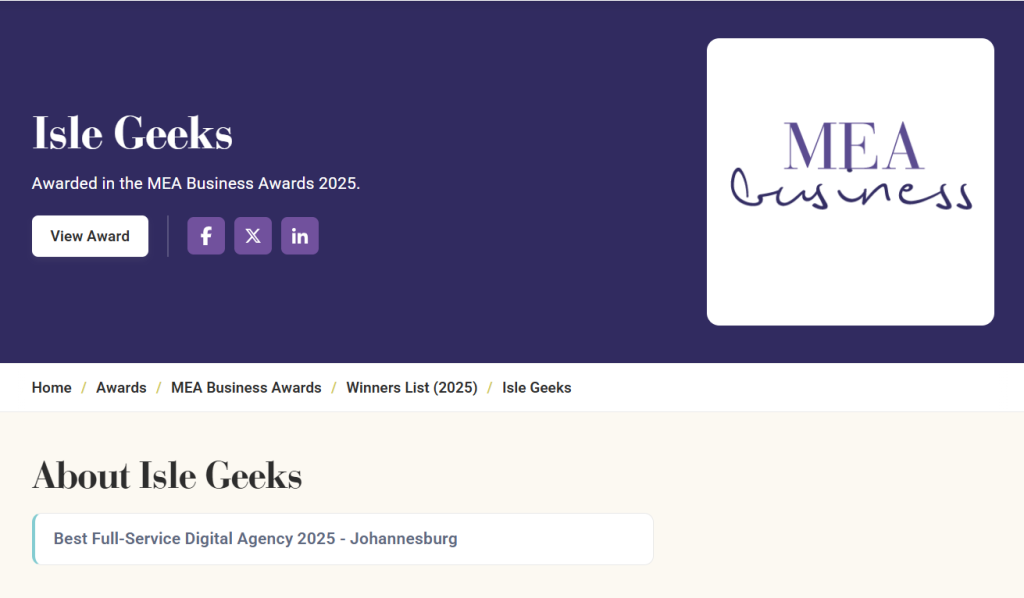 Best Full‑Service Digital Agency 2025 - Johannesburg MEAMarket Award